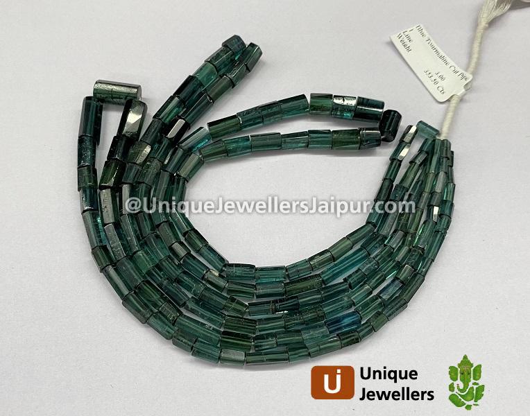 Greenish Blue Tourmaline Step Cut Pipe Beads